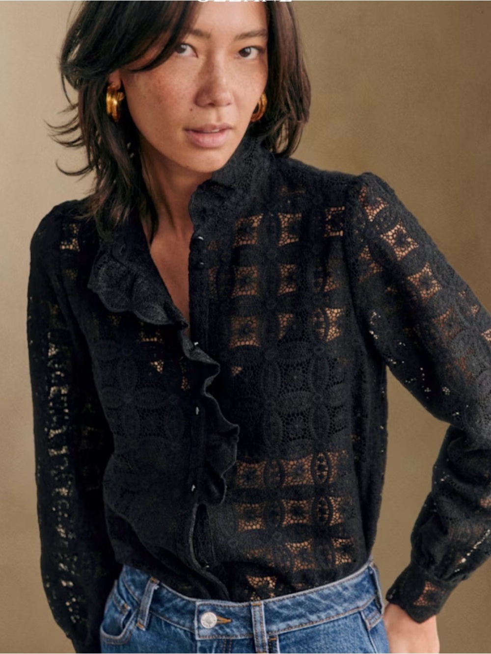 Sezane Chlo Shirt in Black Guipure